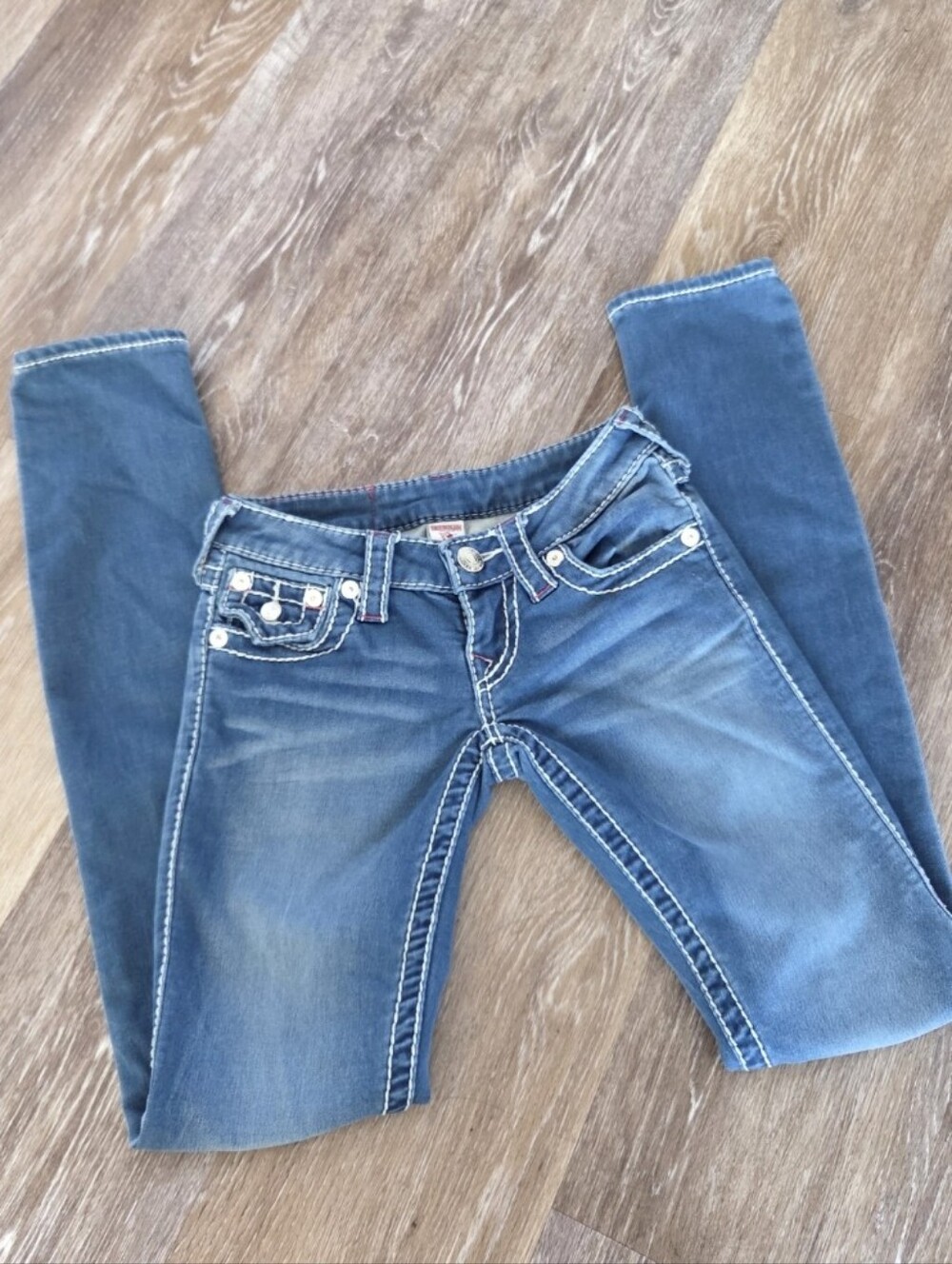 True Religion Vintage Y2K Extra Low Rise Blue Jeans Double Stitch Flap Pockets